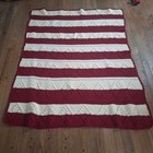 Vintage Handmade Crochet Afghan Red White Stripe Heavy Throw Blanket 61x50 Retro