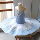 Girls Sky Blue Ballet Tutu Dress Handmade Floral Rhinestone Stage Costume