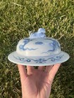 Antique Chinese Blue   White Porcelain Jar Lid Qing C 1880