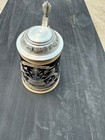 Beautiful Blue German Beer Stein With Attached Metal Lid 