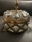 Vntg Baroque Style Brass And Hand Blown Bubble Glass Apothecary Vessel W lid