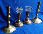 Antique Pair Of 17th Century French Brass Faceted Socket Candlesticks Circa 1700