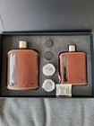 Ragproper Leather And Glass Luxury Pocket Flask Set 2pc Brown silver W  Gift Box