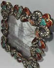 Vintage Bejeweled Picture Frame Scroll Enameled Detailing Faceted Crystals Brown