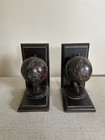 Vintage-style Decorative Globe Bookends Set Of 2 Metal And Wood Home Decor