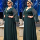 Plus Size Mother Of The Bride Dress With Dark Green V Neck  Wedding Evening Gown