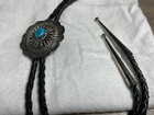 Vintage Sterling Silver Turquoise Bolo Tie - Nice Detail 