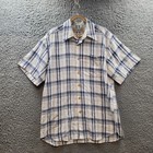 Wild Oats Shirt Vintage Mens Size L Ivory Navy Blue Check Short Sleeve