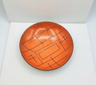 Vallenti Italy Enamel On Copper Plate Orange Bowl  Abstract Black Lines Mcm