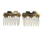 Pair Vtg Cloisonne Goldtone Enamel Flowers Hair Combs