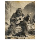Vintage Sasquatch Bigfoot Art Print Country Music Guitar Photograph  Band Gift
