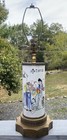 Antique Early 20th C  Chinese Hand Painted Famille Rose Porcelain Cylinder Lamp