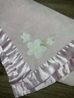 Carters Soft Pink Baby Blanket Satin Backing   Trim White Flowers 30x40 Rare