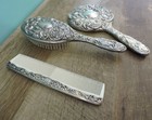 Vintage 3 Piece Vanity Set Of Brush  Comb  And Hand Mirror Ornate Handles