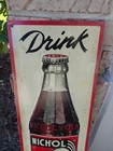 C 1930s Original Vintage Drink Nichol Kola Sign Metal Embossed 5c Nehi Soda Coke