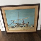 Vintage Mcm Original Oil Painting Fishing Boat Fisherman Coastal Framed Signed
