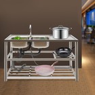 Commercial Stainless Restaurant Kitchen Sink Faucet   Drainboad Set Double Bowl