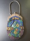 Antique Victorian Floral Beaded Purse Silver-plated Metal Frame Pears  as-is 