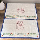 Set Of 2 Vintage Hand Embroidered Boy   Girl Design - Dish Towels