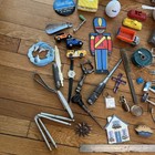 Huge Vintage Antique Estate Junk Drawer Dealer Lot Pins Tools Cigar Box Toys