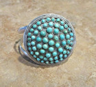 Eye Catching     Wide Vintage Navajo Sterling Silver Turquoise Cluster Bracelet