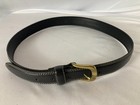 Vintage French Black Leather Belt Solid Brass Buckle Contrast Stitching 32  X 1 
