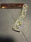 Vintage Stratton England Floral Flower Gold Design Metal Folding Comb  m4