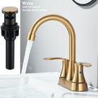 Brushed Gold Bathroom Sink Faucet 3 Holes 4in Centerset Vanity Mixer With Drain