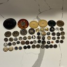 Rare Antique Victorian Picture Button Lot Of 61 Brass Steel Glass Horn 1800s