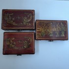 Domino Vintage Lot Chinese Hand Painted Lacquered Wood Box Gilt-decorated Metal