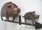 Antique Old Iron Pig And Piglet Weather Vane Hand Made Embossed Weathervane