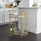 Bar Cart W  Matte Gold Metal Finish 2-tiers Rolling   Locking Casters Modern New