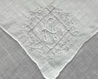 Vintage Hanky White Linen Monogram Embroidery Initial  a    Florals Hand Rolled
