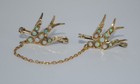 Pair Of Australian Antique 15ct Gold   Solid Opal Swallow Design Brooches