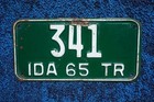 1965 Idaho Trailer License Plate   341