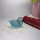 Two Vintage Frosted Blue Glass Swan Trinket Dish  Votive  Make A Match Holder