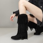 33-44 Sz Winter Tassels Mid Calf Boots Womens High Heels Retro Suede High Boots