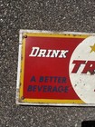 Vintage   rare   1949 Orange Tru Ade Painted Tin Tacker Soda Bottle Sign  Nice 