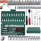 46pcs Socket Wrench Set 1 4  Drive Ratchet Metric Kit Garage Car Repair Tool Us 