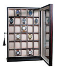 30 Watch Ebony Walnut Wood Display Wall Case Stand Storage Organizer Box Hang