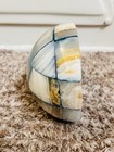 Vtg  Onyx  Blue Tan Hand Carved Stone Decor Bookend 6   x6    Heavy Nice Mcm Vibes