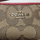 Coach Corner Zip Wristlet Wallet In Signature Canvas With Red Trim strap New