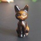 Carved Gemstone Gold Tiger Eye Abyssinian Egyptian Cat Figurine Statue Decor 2  