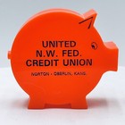 Vintage Lot 3 Round Flat Hard Plastic Advertising Pig Piggy Bank Coin Savings