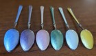 Stunning Vtg Sterling Silver Enamel Guilloche 6 Spoon Set David Andersen Norway 