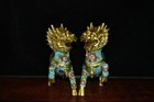 8  Pair Antique Old China Bronze Gilt Cloisonne Kylin Statue Asian Collections