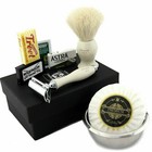 Pure White Badger Hair Shaving Brush And De Safety Razor Shaving Kit