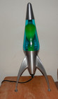 Vintage Lava Lamp   Silver Rocket Ship W  Blue Liquid   Lime Green Lava   19 5   