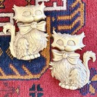 Pair Of Vintage Sexton Mcm Brass Metal Cats Wall Art Mid Century 1970 Stamped