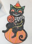 Needlepoint Canvas Hand Painted Happy Halloween Cat Vintage 18 Mesh  Was  48